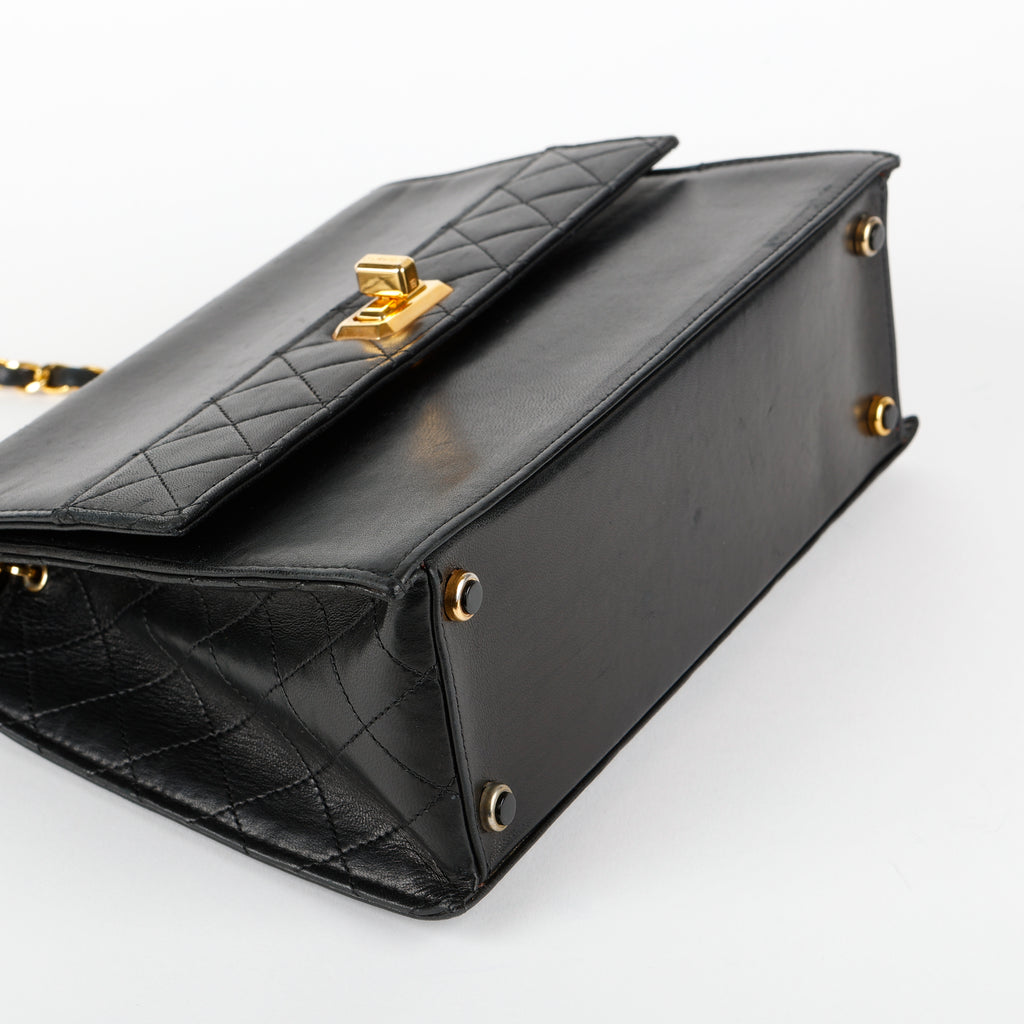 Vintage Trapezoid Flap Bag, Black Calfskin