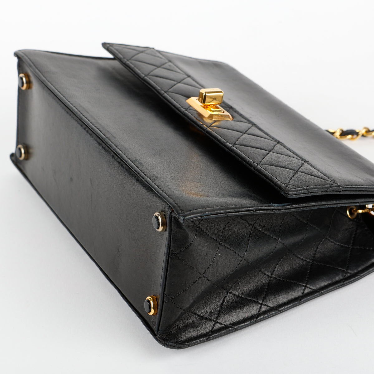 Vintage Trapezoid Flap Bag, Black Calfskin