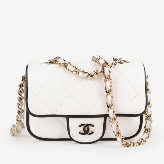Resin CC Lambskin Card Holder on Chain, Black and White