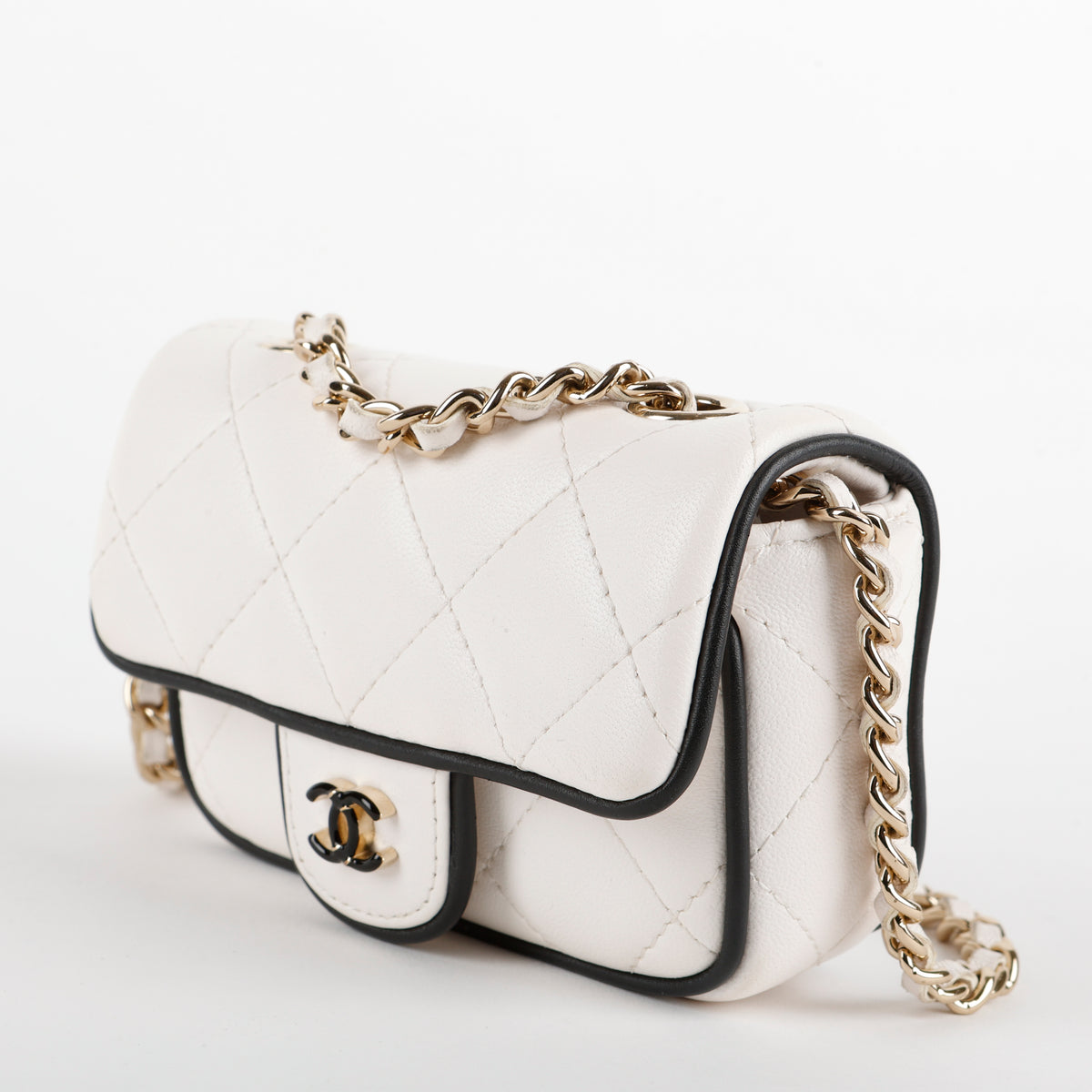 Resin CC Lambskin Card Holder on Chain, Black and White