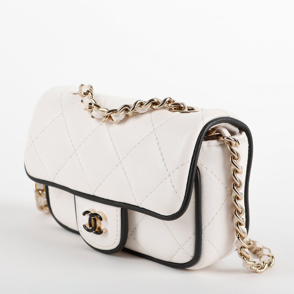 Resin CC Lambskin Card Holder on Chain, Black and White