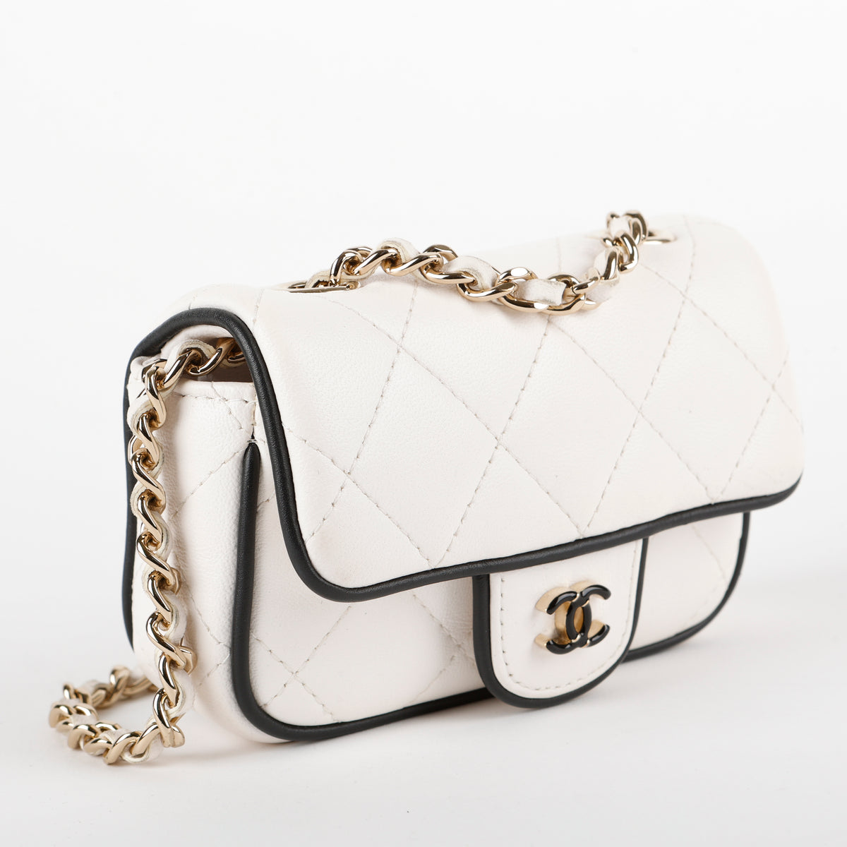 Resin CC Lambskin Card Holder on Chain, Black and White