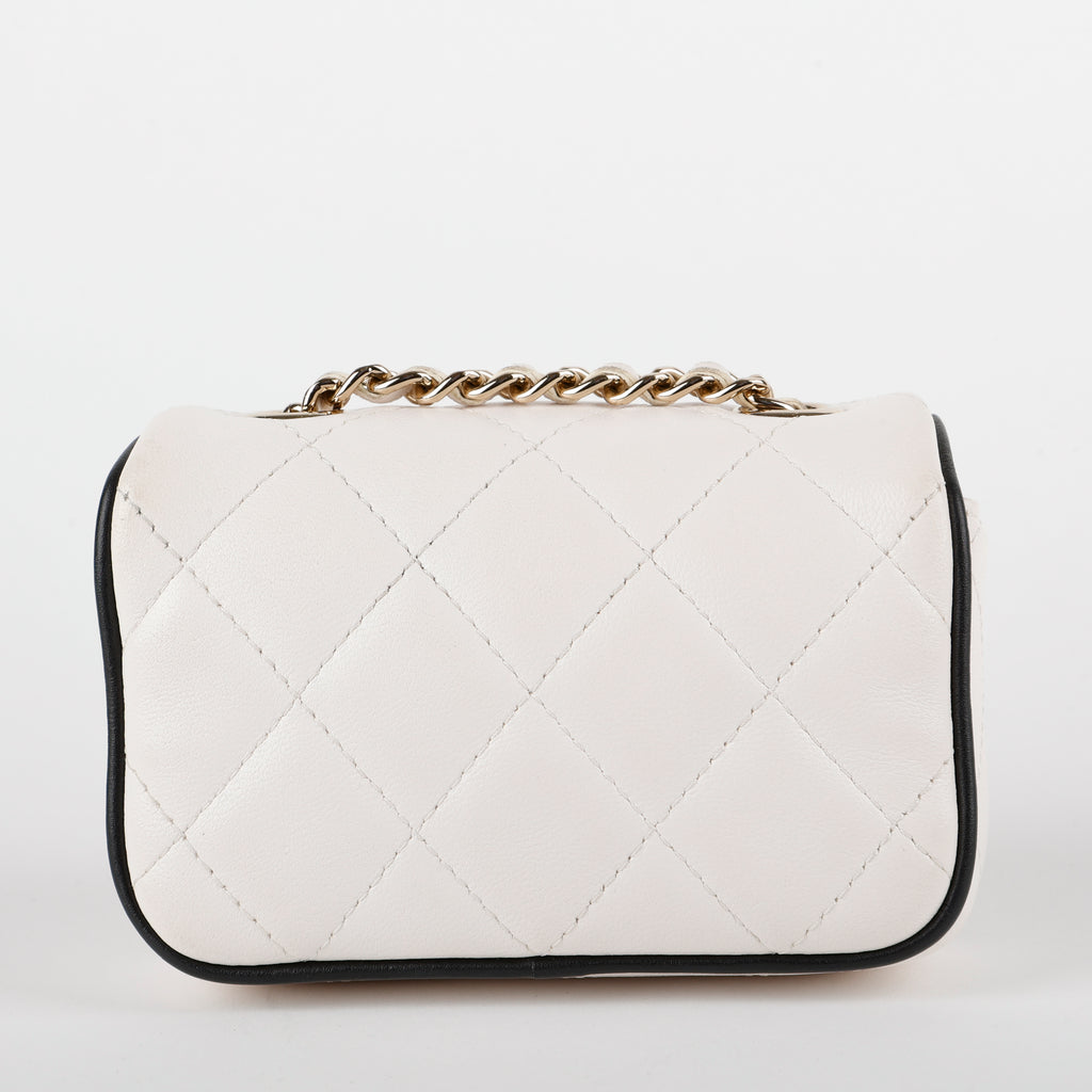 Resin CC Lambskin Card Holder on Chain, Black and White