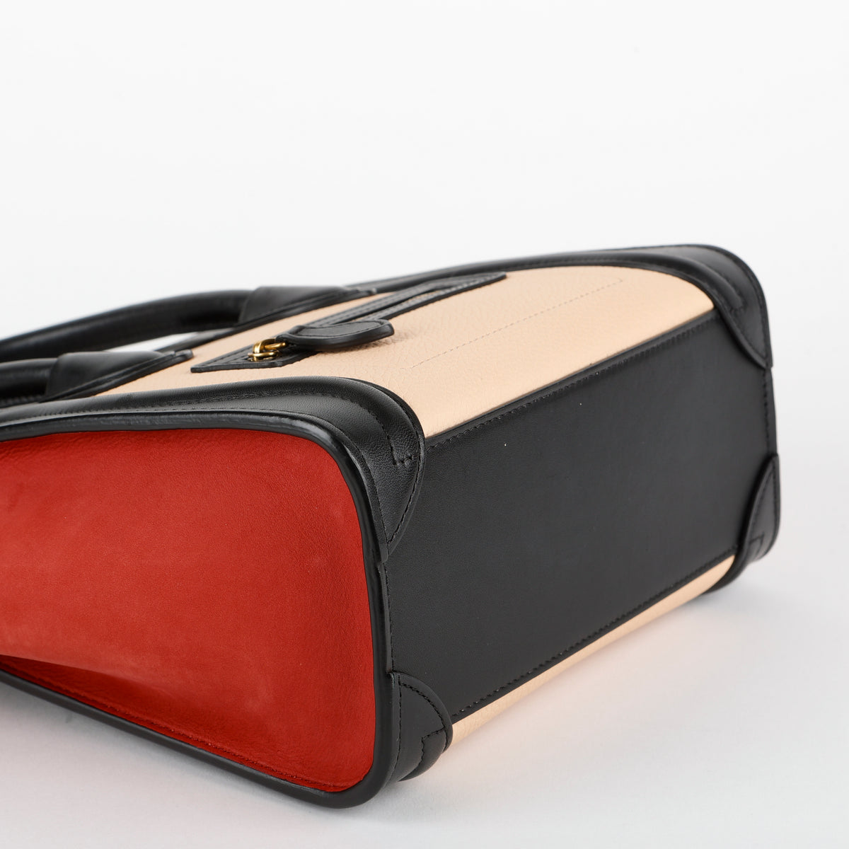 Nano Tricolor Luggage Tote, Red/Beige/Black Suede Calfskin