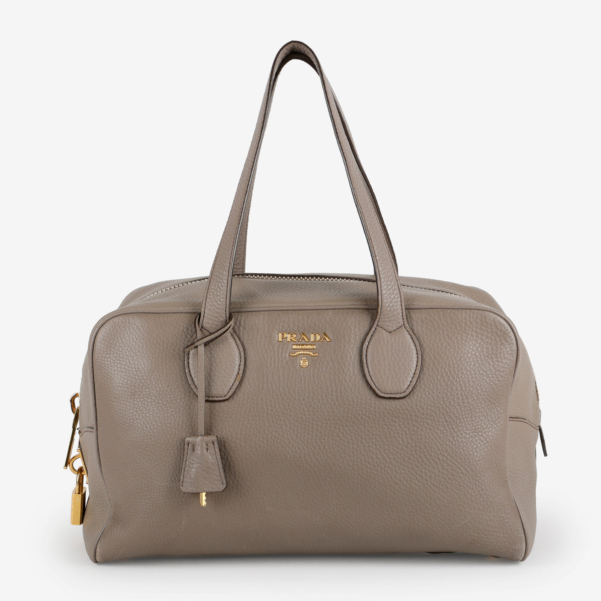 Vitello Daino Boston Bag, Grey Grained Calfskin