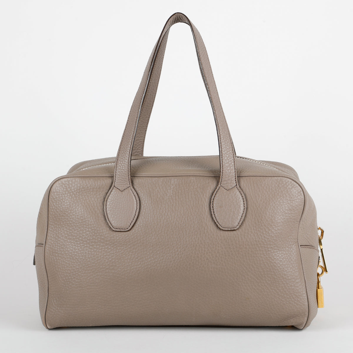 Vitello Daino Boston Bag, Grey Grained Calfskin