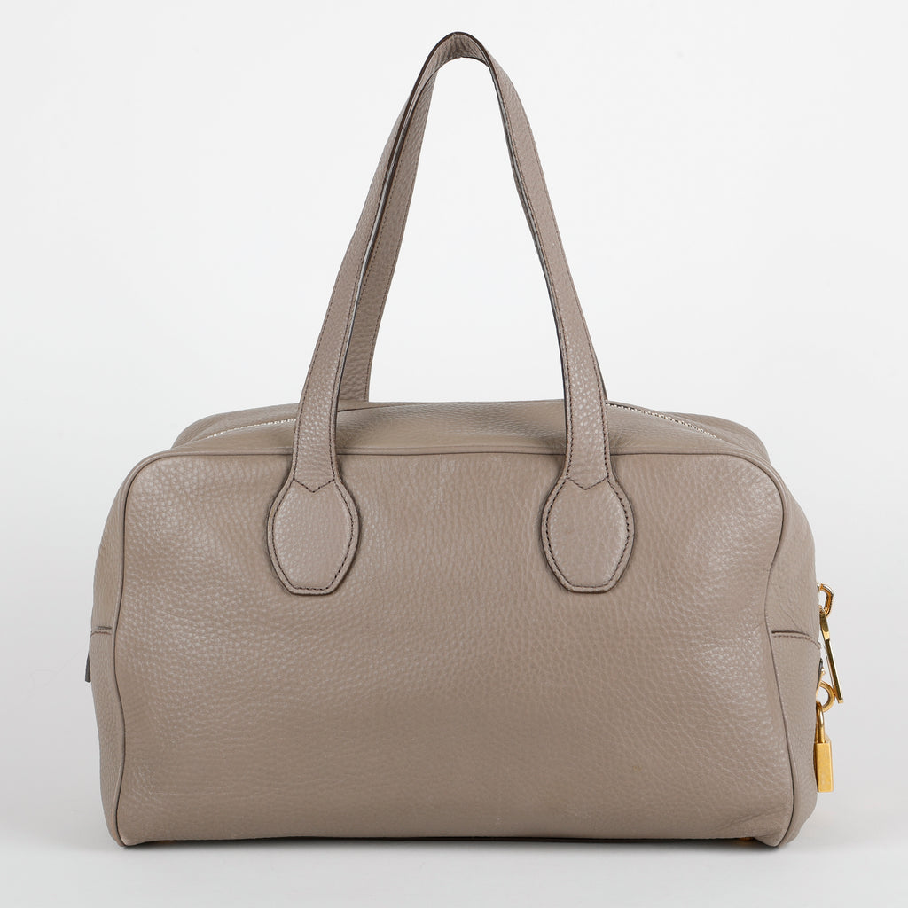 Vitello Daino Boston Bag, Grey Grained Calfskin