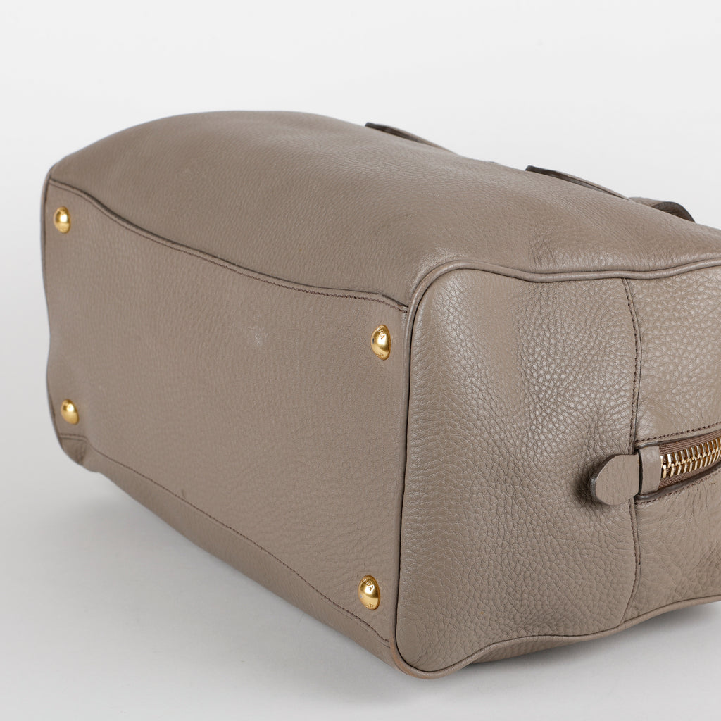 Vitello Daino Boston Bag, Grey Grained Calfskin