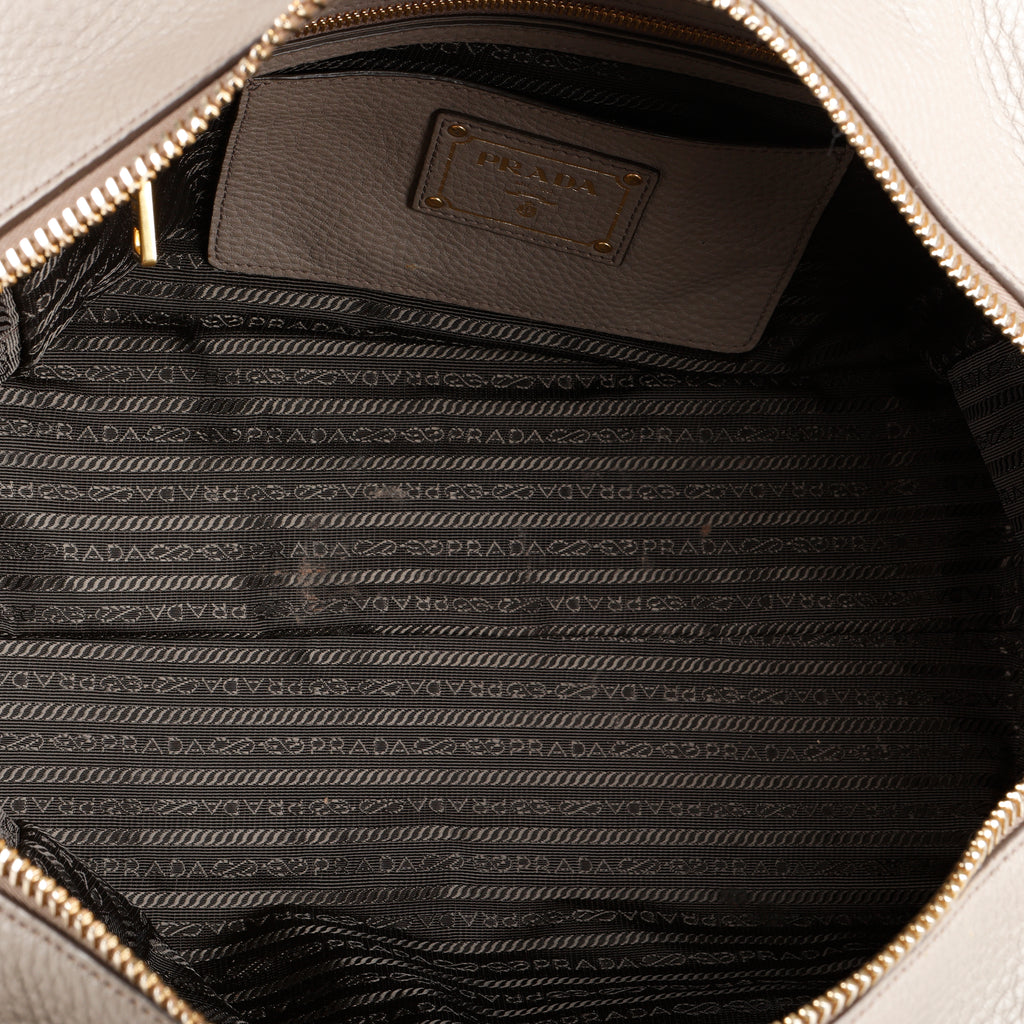 Vitello Daino Boston Bag, Grey Grained Calfskin