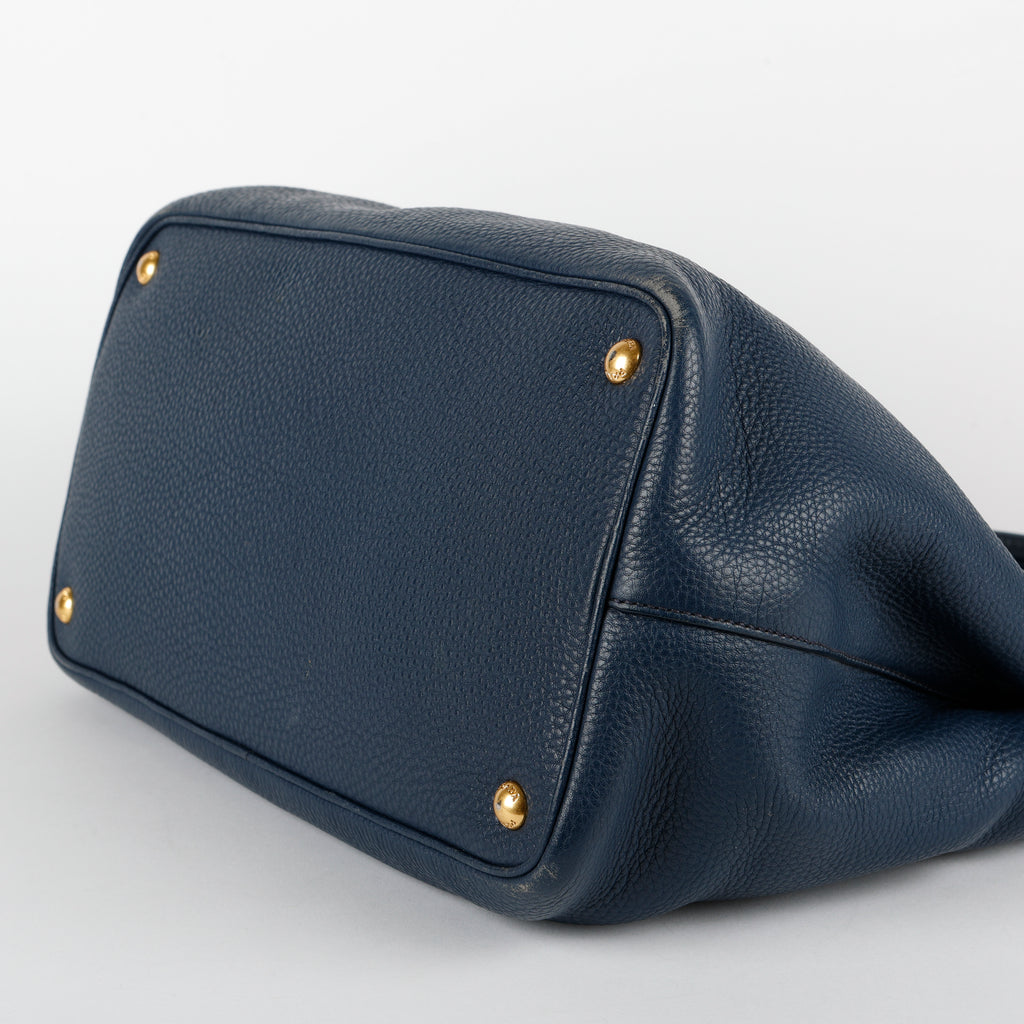 Medium Gardener Tote, Navy Grained Calfskin