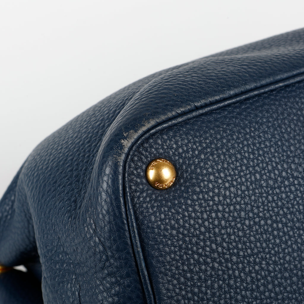 Medium Gardener Tote, Navy Grained Calfskin