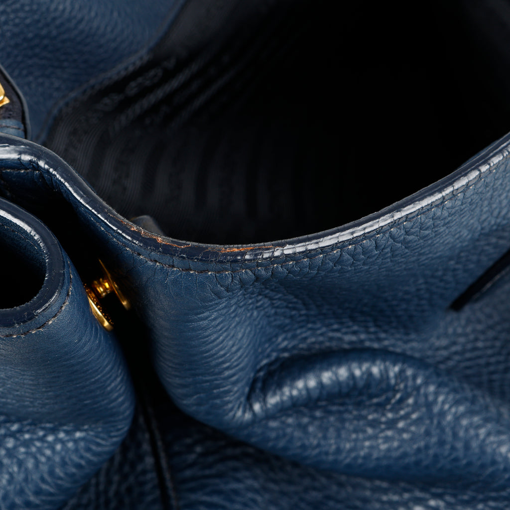 Medium Gardener Tote, Navy Grained Calfskin