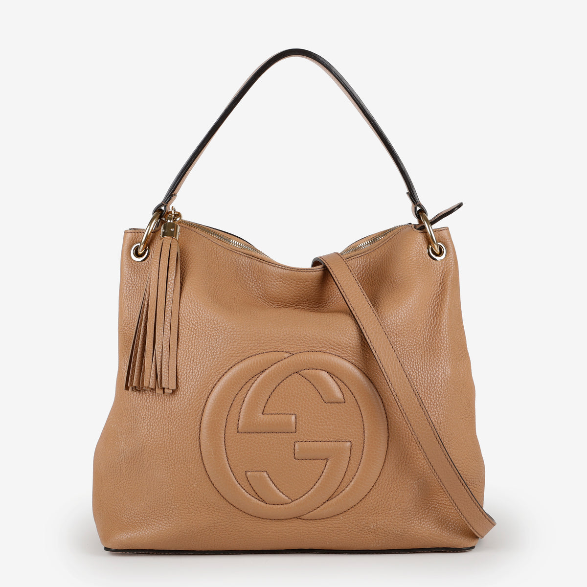 Soho Convertible Tote, Beige Grained Calfskin