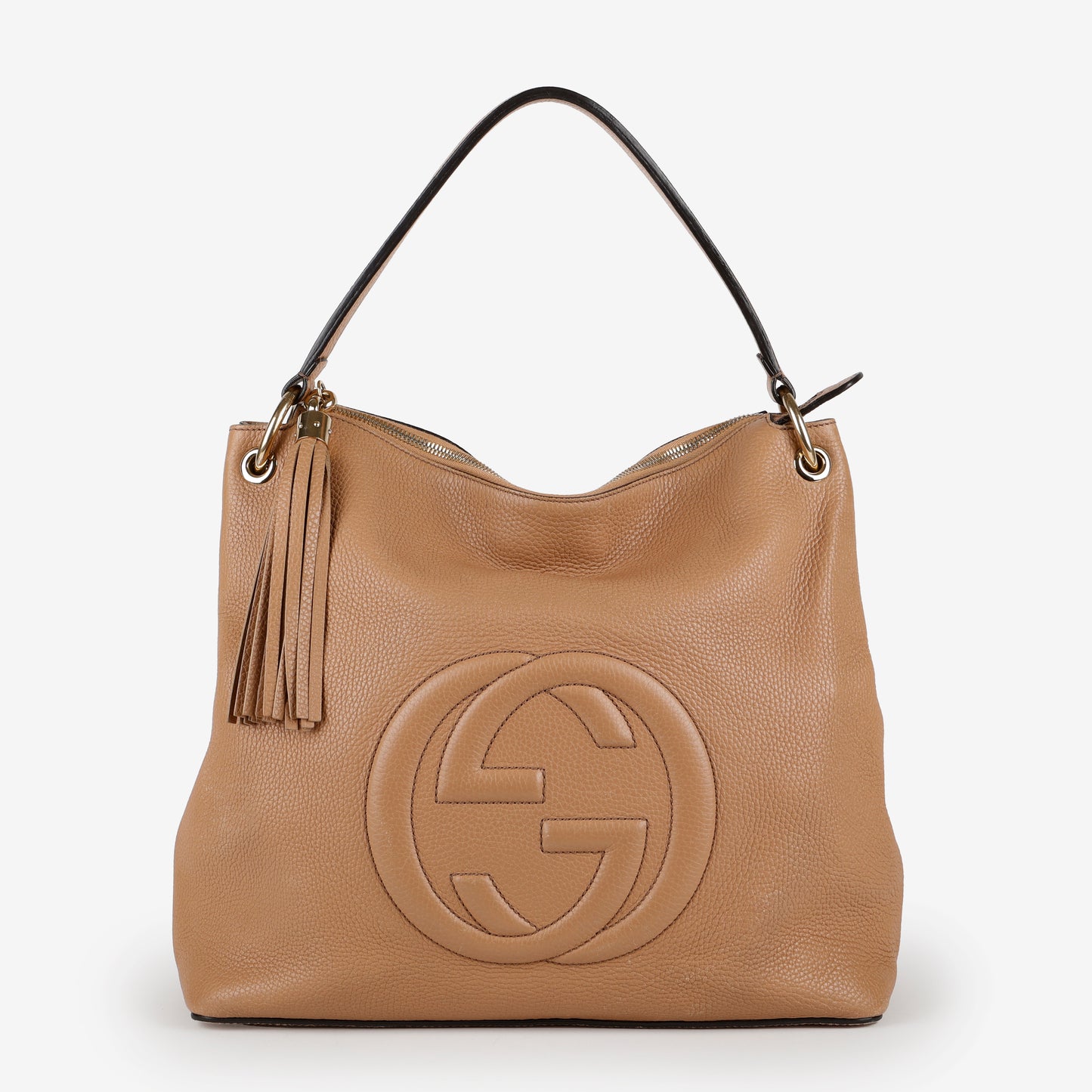 Soho Convertible Tote, Beige Grained Calfskin