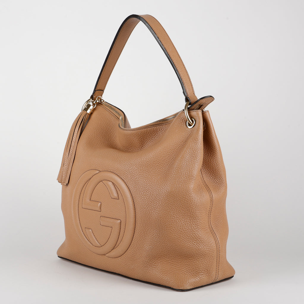Soho Convertible Tote, Beige Grained Calfskin