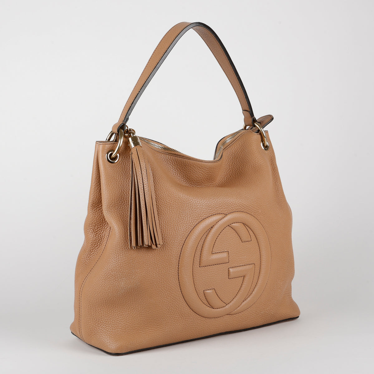 Soho Convertible Tote, Beige Grained Calfskin