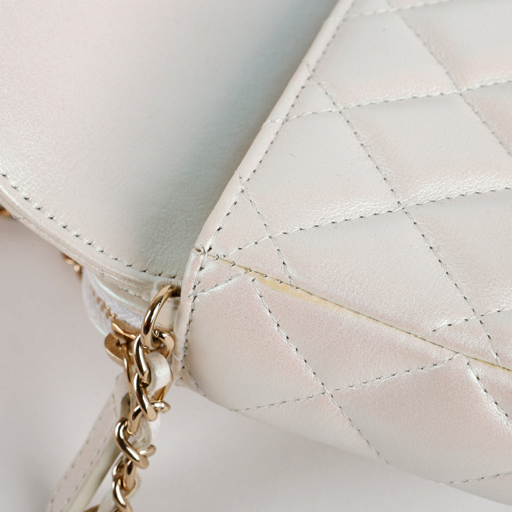 Multi Compartment Wallet on Chain, Silver Iridescent