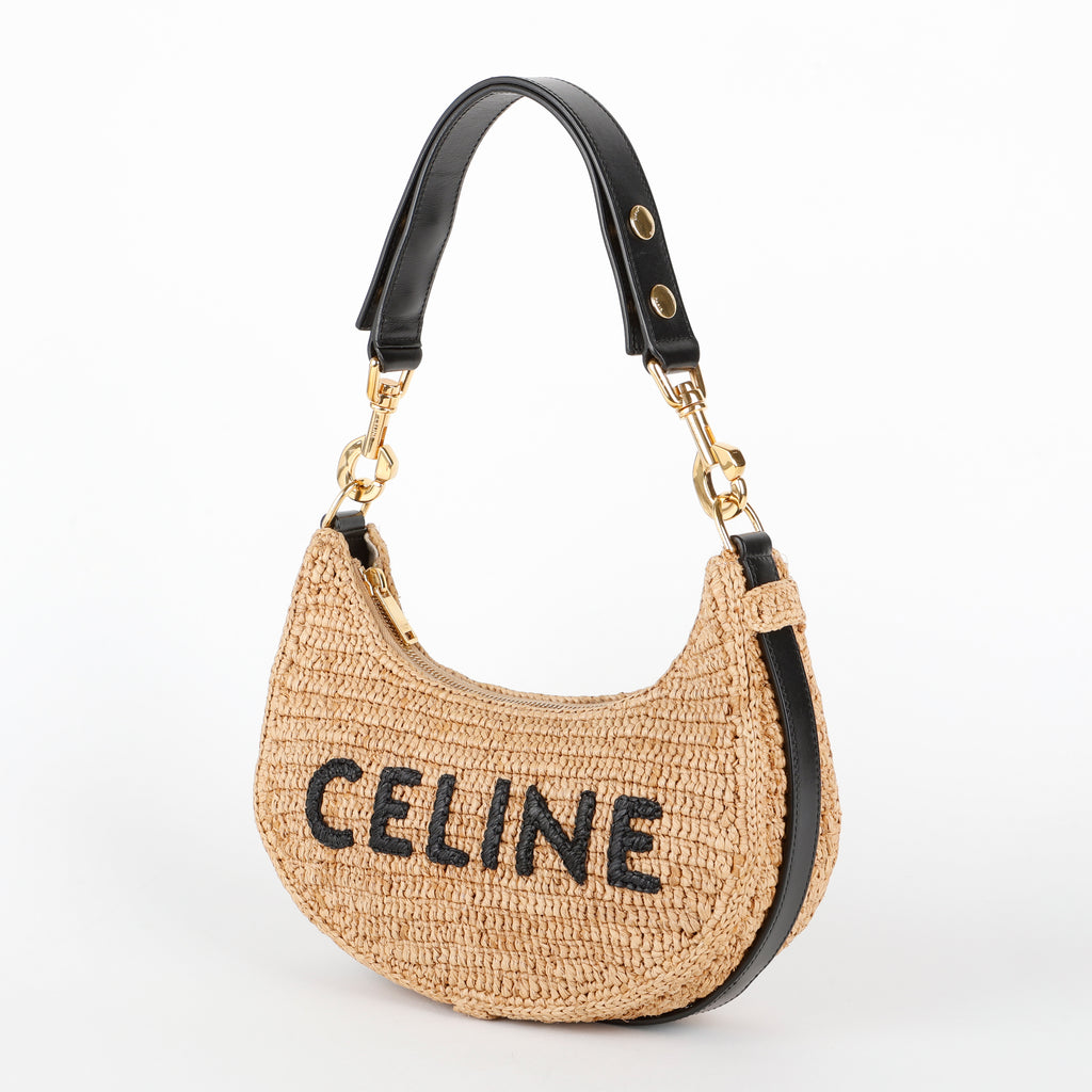 Ava Loop Shoulder Bag, Raffia and Black