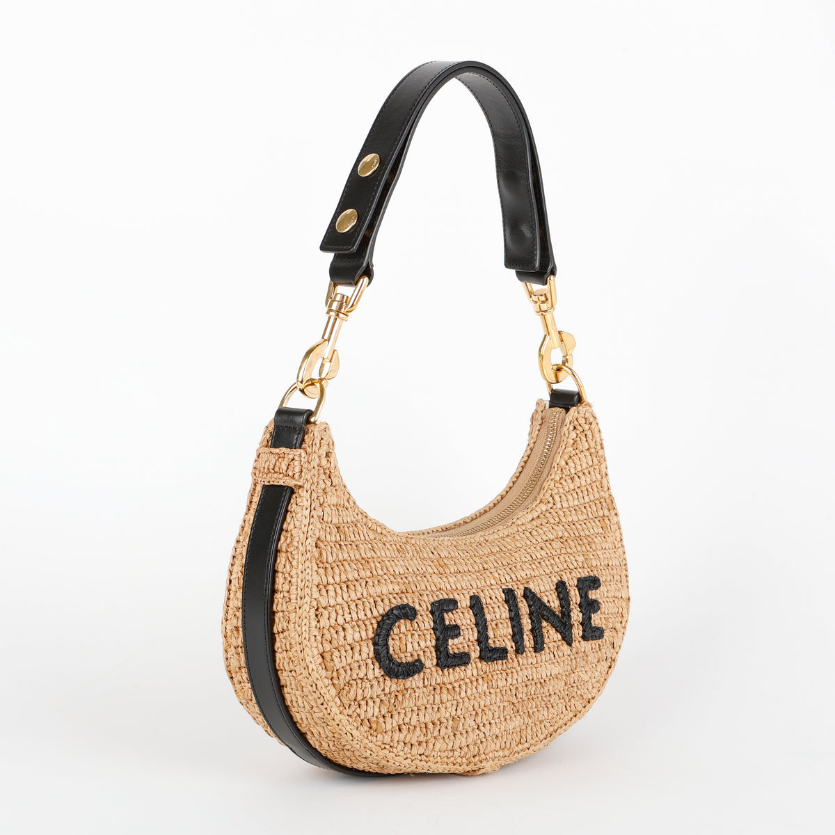 Ava Loop Shoulder Bag, Raffia and Black