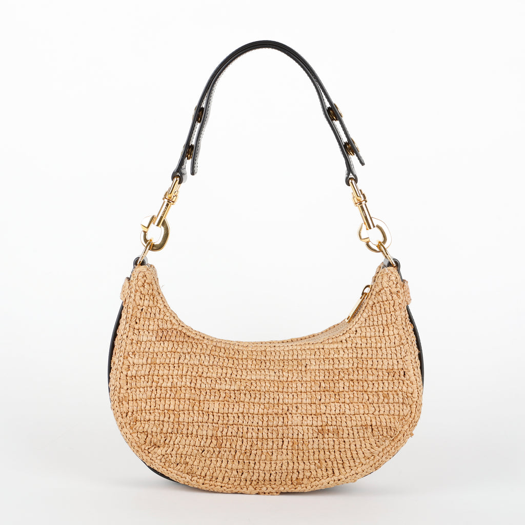 Ava Loop Shoulder Bag, Raffia and Black