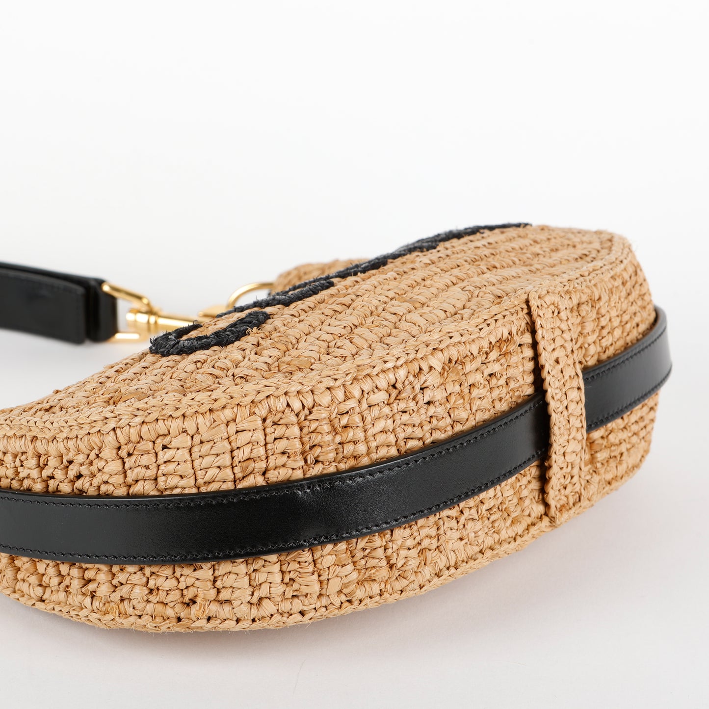 Ava Loop Shoulder Bag, Raffia and Black