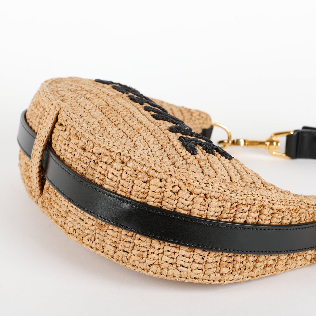 Ava Loop Shoulder Bag, Raffia and Black