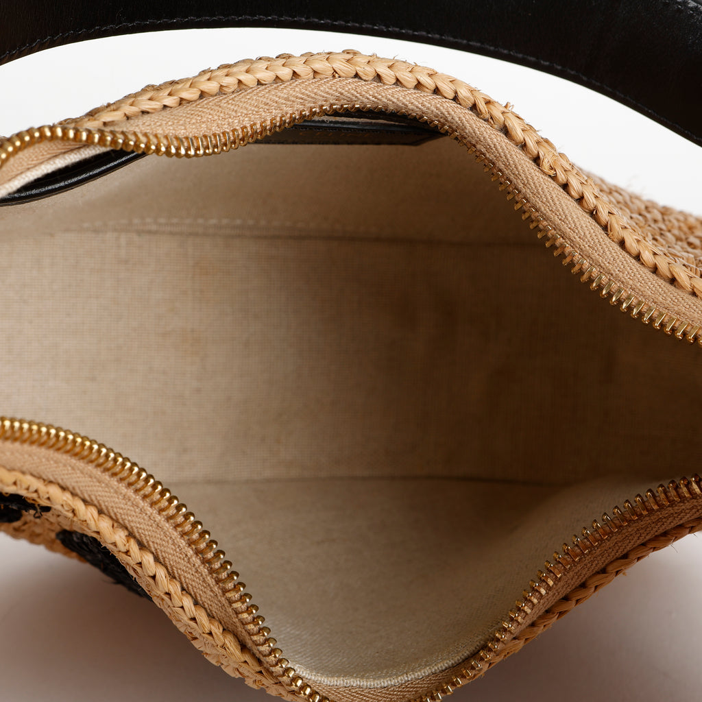 Ava Loop Shoulder Bag, Raffia and Black