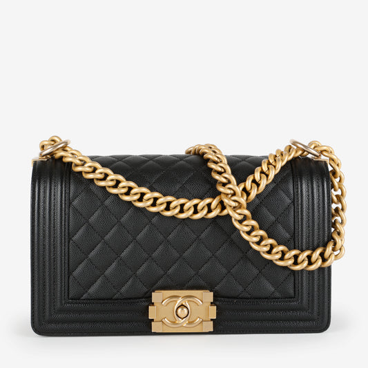 Old Medium Boy Bag , Black Caviar GHW