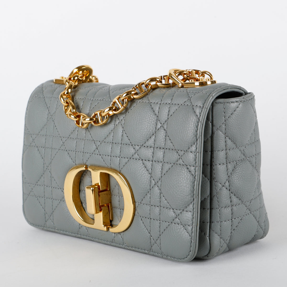 Small Caro, Cannage Quilted Calfskin Grey