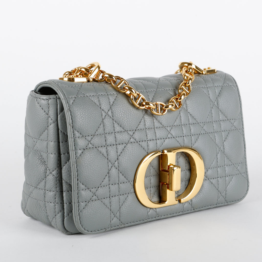 Small Caro, Cannage Quilted Calfskin Grey