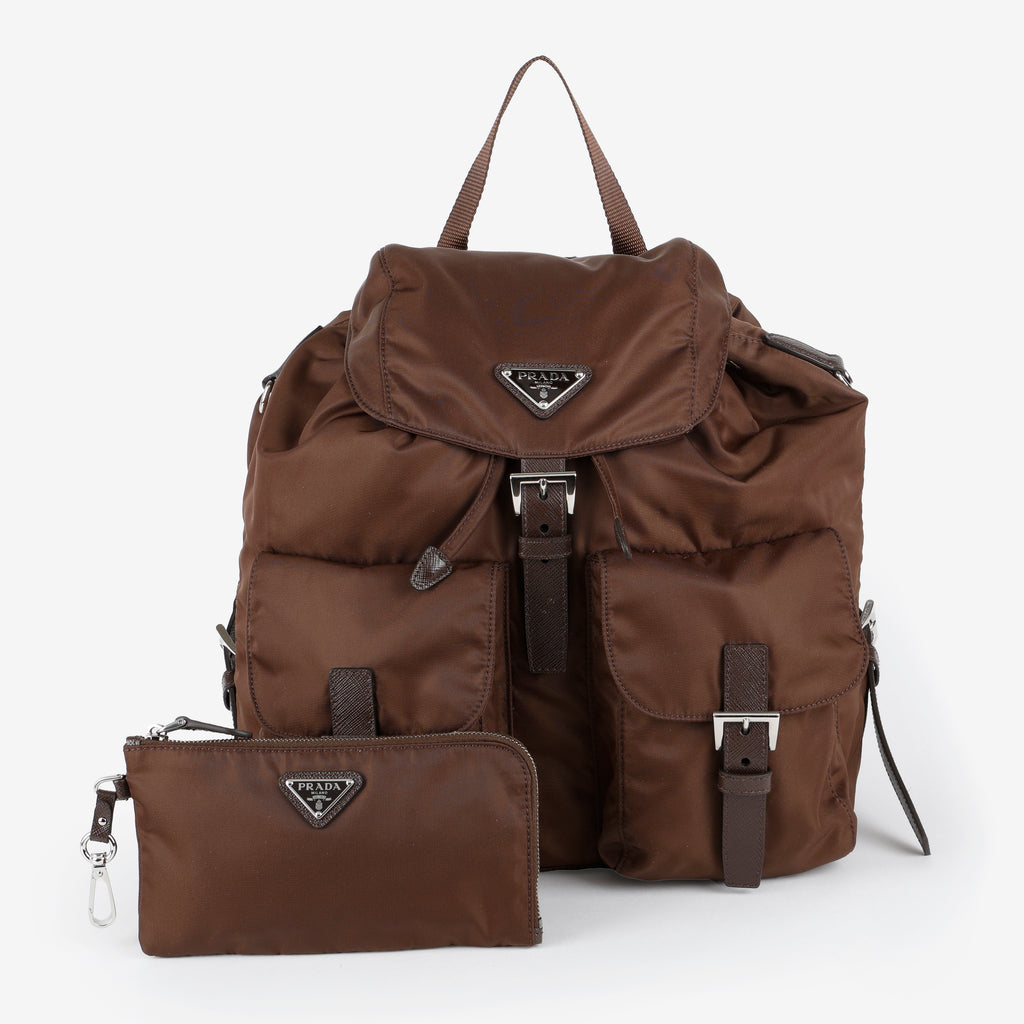 Medium Re-Nylon Backpack, Sienna Brown