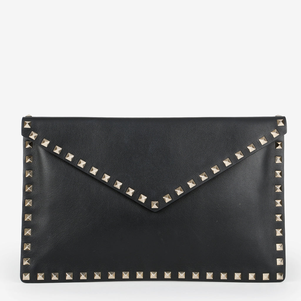 Rockstud Envelope Clutch, Black
