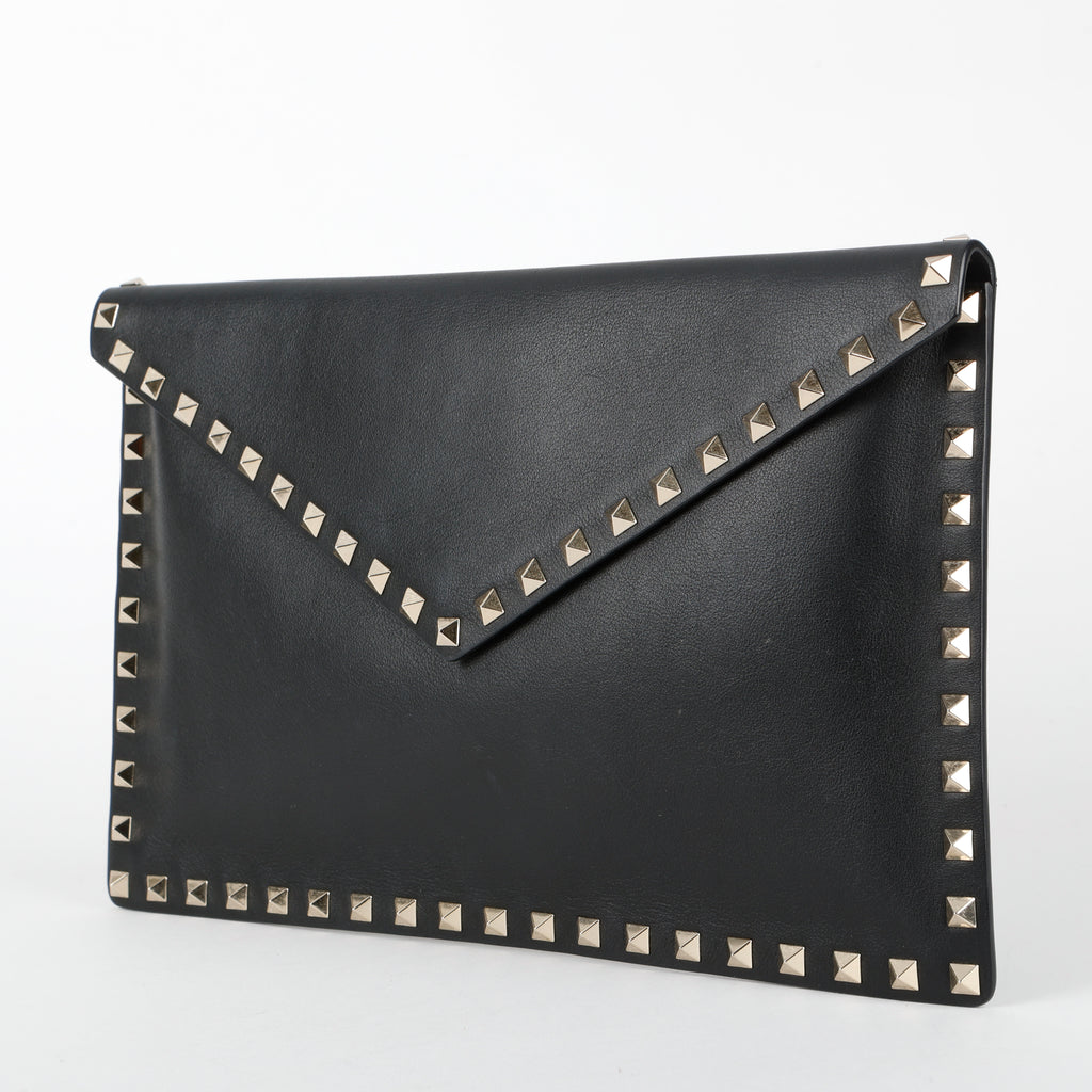 Rockstud Envelope Clutch, Black