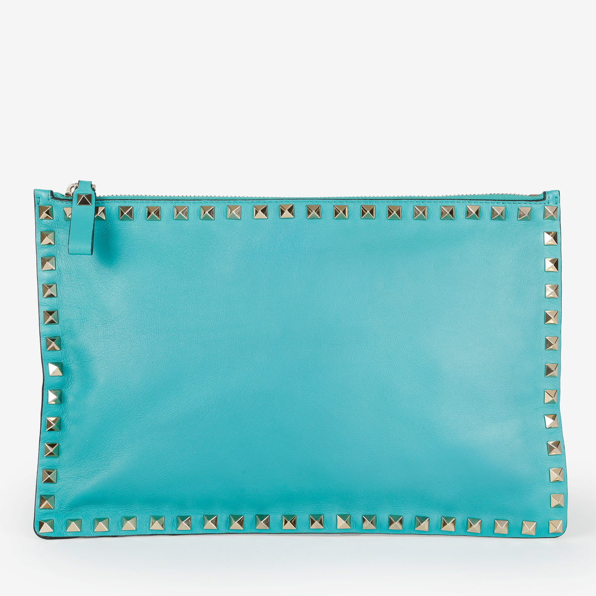 Medium Rockstud Zip Clutch, Turquoise Calfskin 640