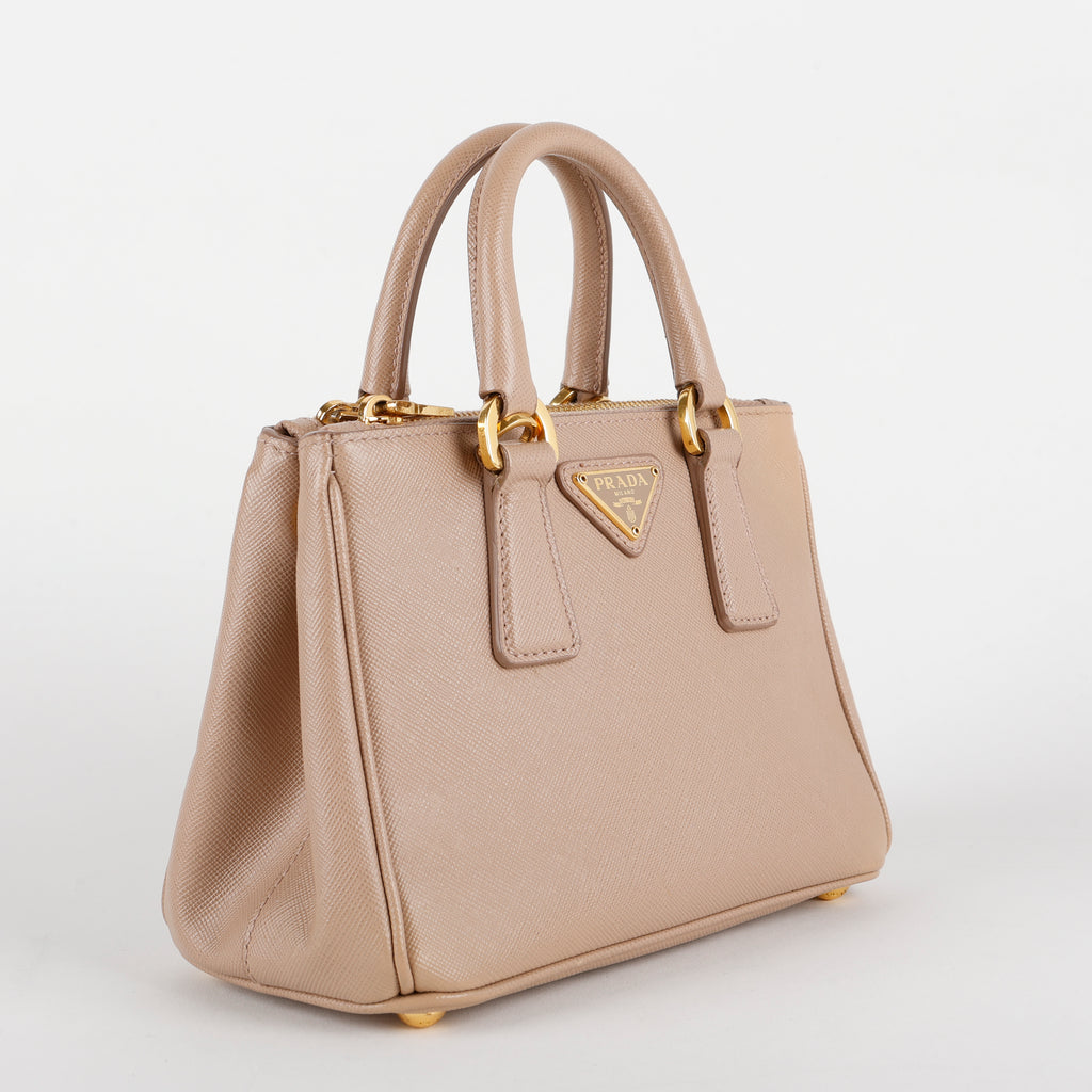 Mini Galleria Tote, Beige Saffiano