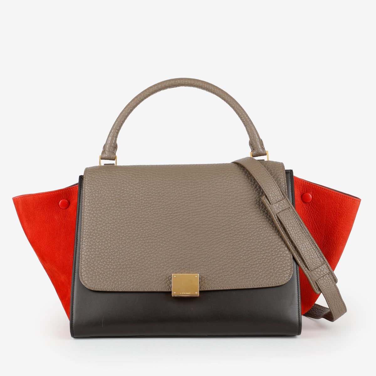 Small Trapeze Shoulder Bag, Black/Grey/Red Calfskin