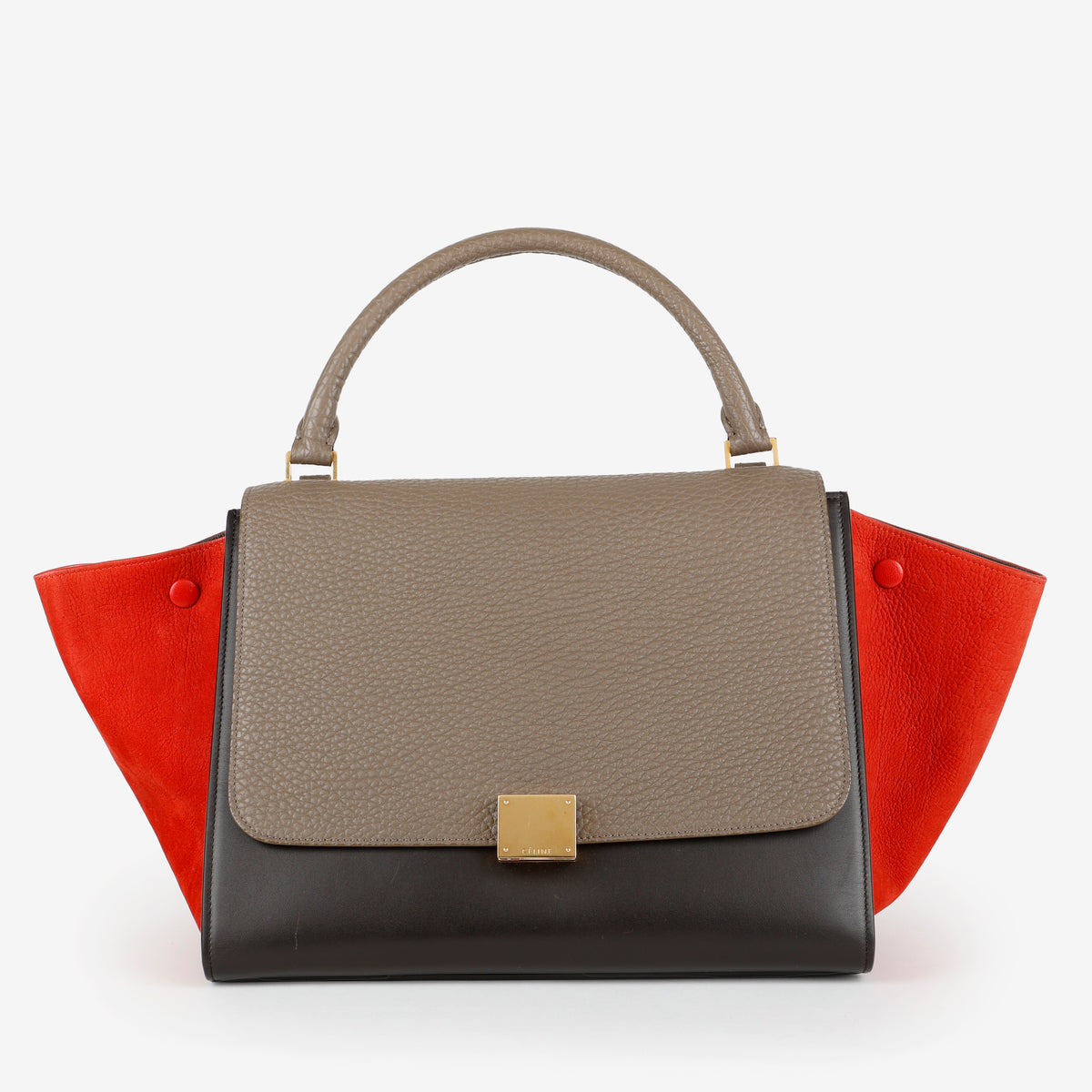 Small Trapeze Shoulder Bag, Black/Grey/Red Calfskin