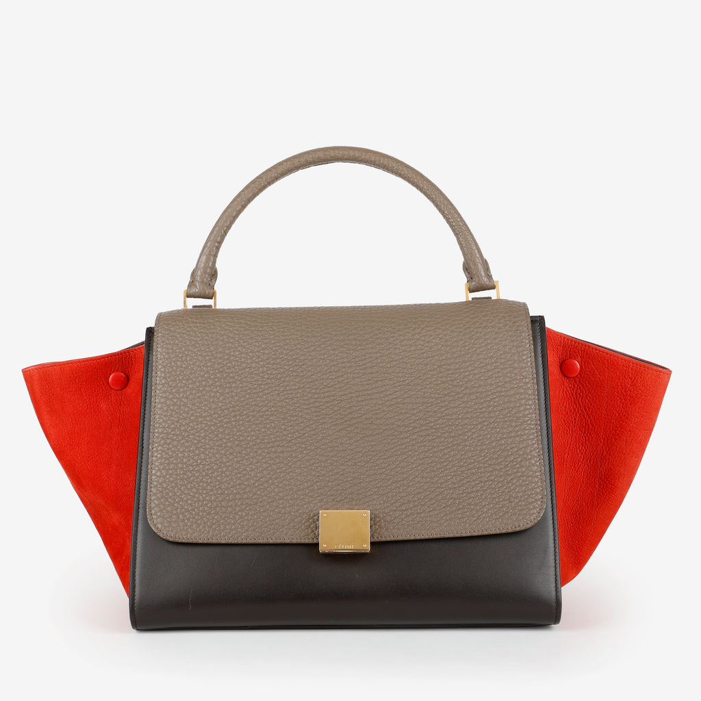 Small Trapeze Shoulder Bag, Black/Grey/Red Calfskin