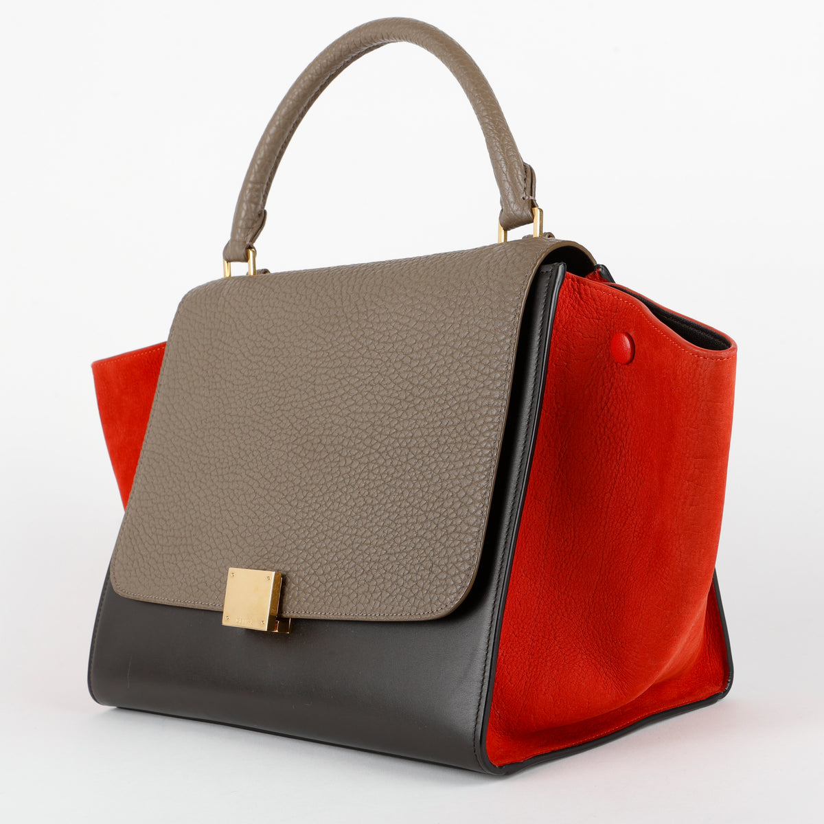 Small Trapeze Shoulder Bag, Black/Grey/Red Calfskin