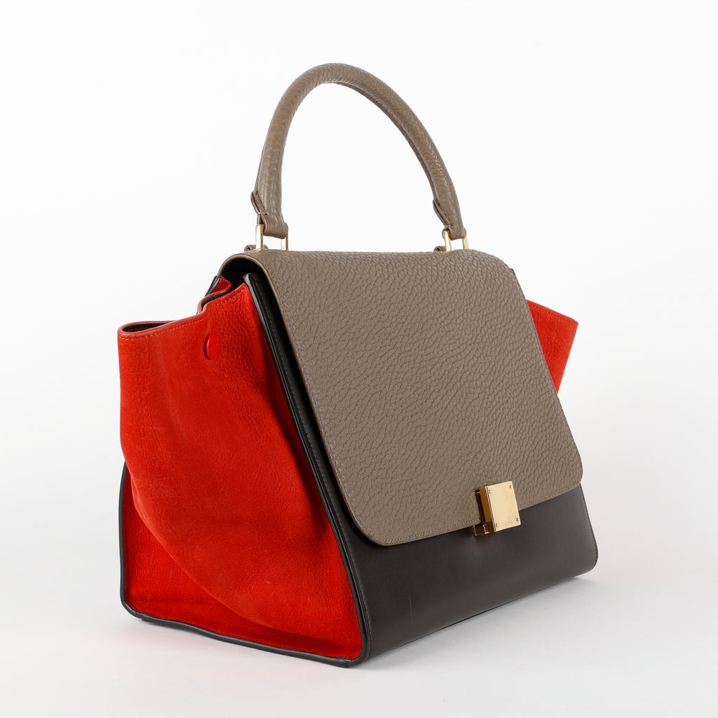 Small Trapeze Shoulder Bag, Black/Grey/Red Calfskin