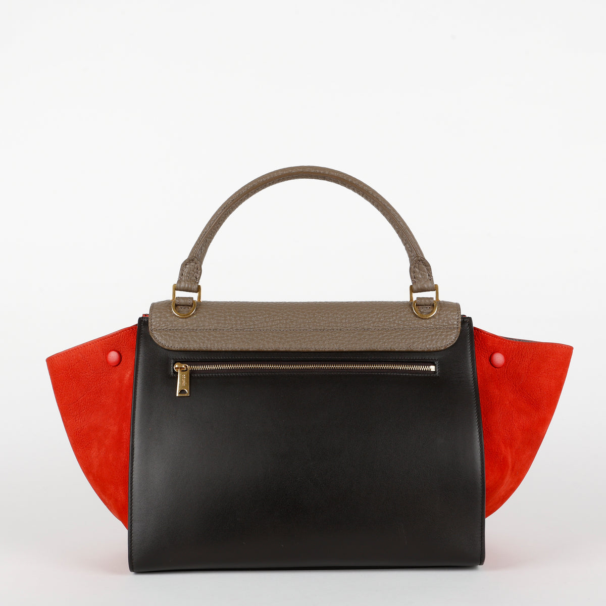 Small Trapeze Shoulder Bag, Black/Grey/Red Calfskin