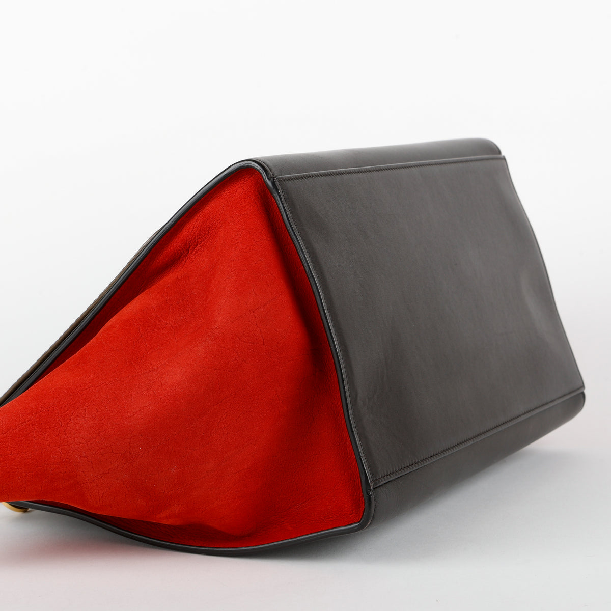 Small Trapeze Shoulder Bag, Black/Grey/Red Calfskin