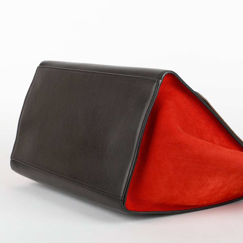 Small Trapeze Shoulder Bag, Black/Grey/Red Calfskin