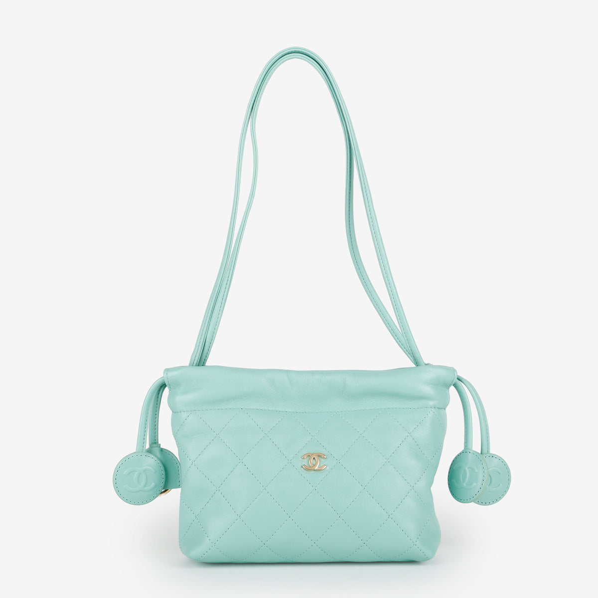 Small Drawstring Pouch, Turquoise Lambskin