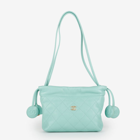 Small Drawstring Pouch, Turquoise Lambskin