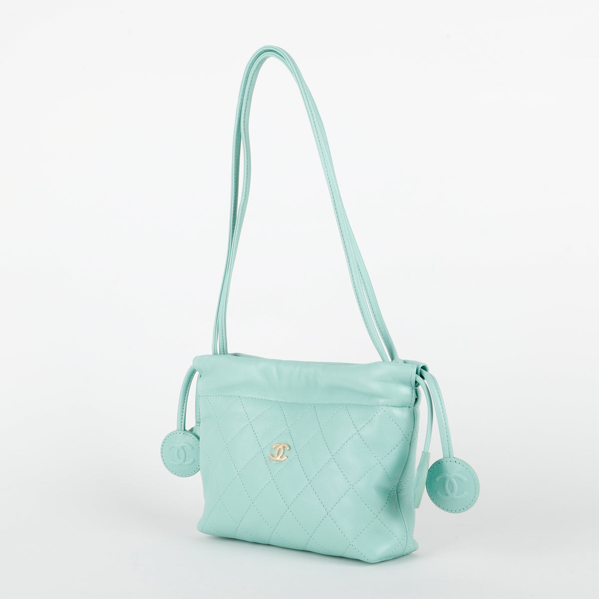 Small Drawstring Pouch, Turquoise Lambskin