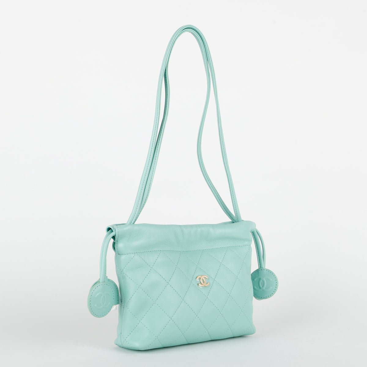 Small Drawstring Pouch, Turquoise Lambskin
