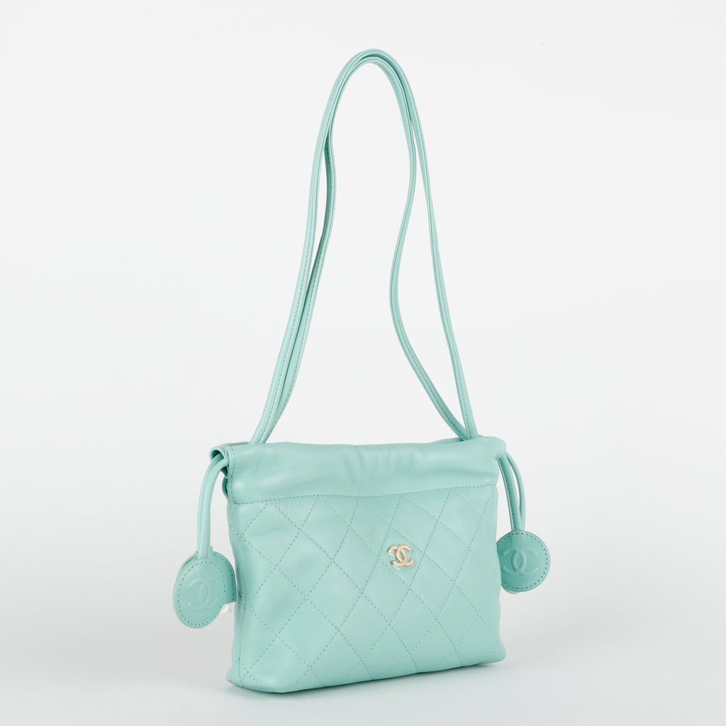 Small Drawstring Pouch, Turquoise Lambskin
