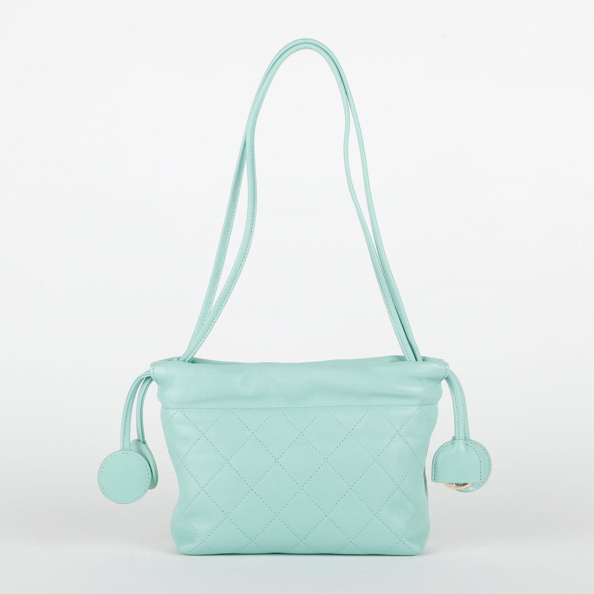 Small Drawstring Pouch, Turquoise Lambskin