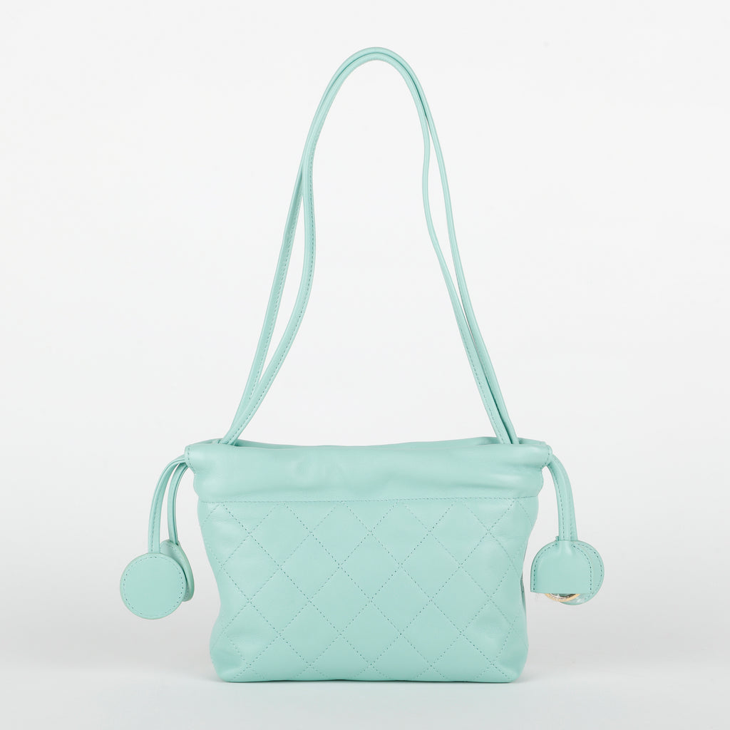 Small Drawstring Pouch, Turquoise Lambskin